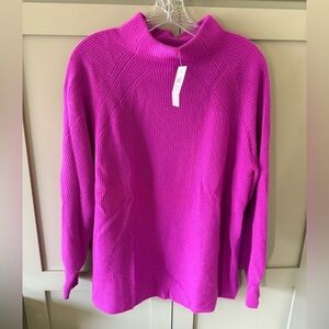 NWT J.Jill Bright Raspberry Pink  Mock Neck Sweater & 30x70 Wrap; Both Cashmere